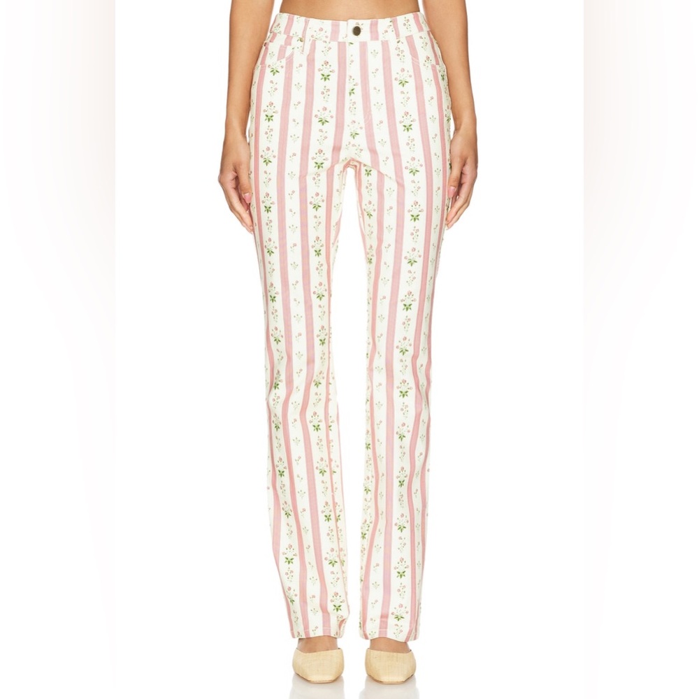 WeWoreWhat Mid Rise Ankle Flare Pant in Lemon Icing Multi